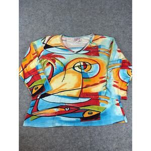 Vintage Ronnie Salloway Long Sleeve Shirt Womens M Abstract Boho Beach Art AOP